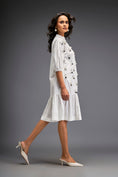 Load image into Gallery viewer, Dress With Puff Sleeves And Glossy Metallic Discs And A Ruffled Hemline