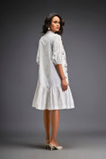 Load image into Gallery viewer, Dress With Puff Sleeves And Glossy Metallic Discs And A Ruffled Hemline