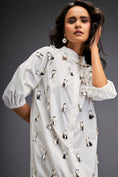 Load image into Gallery viewer, Dress With Puff Sleeves And Glossy Metallic Discs And A Ruffled Hemline