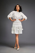 Load image into Gallery viewer, White Sleeve Blouse With A Textured Waistline And Tiered Skirt