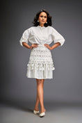 Load image into Gallery viewer, White Sleeve Blouse With A Textured Waistline And Tiered Skirt