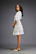 Load image into Gallery viewer, White Sleeve Blouse With A Textured Waistline And Tiered Skirt