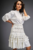 Load image into Gallery viewer, White Sleeve Blouse With A Textured Waistline And Tiered Skirt