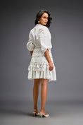 Load image into Gallery viewer, White Sleeve Blouse With A Textured Waistline And Tiered Skirt