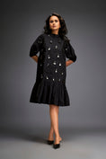Load image into Gallery viewer, Dress With Puff Sleeves And Glossy Metallic Discs And A Ruffled Hemline