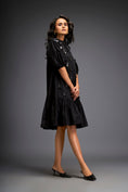 Load image into Gallery viewer, Dress With Puff Sleeves And Glossy Metallic Discs And A Ruffled Hemline