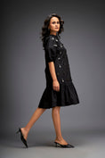 Load image into Gallery viewer, Dress With Puff Sleeves And Glossy Metallic Discs And A Ruffled Hemline
