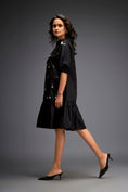 Load image into Gallery viewer, Dress With Puff Sleeves And Glossy Metallic Discs And A Ruffled Hemline