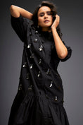 Load image into Gallery viewer, Dress With Puff Sleeves And Glossy Metallic Discs And A Ruffled Hemline