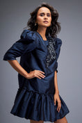 Load image into Gallery viewer, Puff-sleeve Dress With Swarovski Floral Appliqué