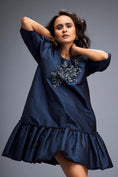 Load image into Gallery viewer, Puff-sleeve Dress With Swarovski Floral Appliqué