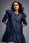 Load image into Gallery viewer, Puff-sleeve Dress With Swarovski Floral Appliqué