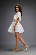 Load image into Gallery viewer, Sheer Blouse With Tulle Skirt And Metallic Silver 3-D Embellishments