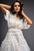 Load image into Gallery viewer, Sheer Blouse With Tulle Skirt And Metallic Silver 3-D Embellishments