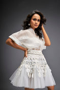 Load image into Gallery viewer, Sheer Blouse With Tulle Skirt And Metallic Silver 3-D Embellishments