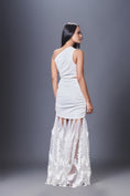 Load image into Gallery viewer, White One Shoulder Dress Attached With Net And Cutwork Details