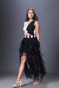 Load image into Gallery viewer, Black & White Sleeveless Net Ruffled Dress