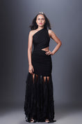 Load image into Gallery viewer, One Shoulder Dress Attached With Net And Cutwork Details