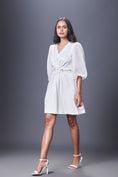 Load image into Gallery viewer, Shift Dress With Georgette Cutwork Sleeves Comes With Belt