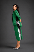 Load image into Gallery viewer, Relaxed Parrot Green Co-ord With Loose-fit Dramatic-sleeve Shirt And Wide-leg Pants With Metallic Side Panels.