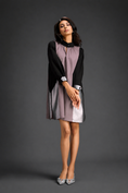 Load image into Gallery viewer, Colourblock Tunic Dress In Ash Pink And Black With Metallic Silver Side Panels