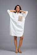 Load image into Gallery viewer, White Oversized Shirt Dress With Embellished Pocket