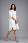 Load image into Gallery viewer, White Oversized Shirt Dress With Embellished Pocket