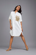 Load image into Gallery viewer, White Oversized Shirt Dress With Embellished Pocket