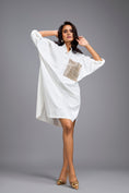 Load image into Gallery viewer, White Oversized Shirt Dress With Embellished Pocket