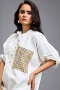 Load image into Gallery viewer, White Oversized Shirt Dress With Embellished Pocket