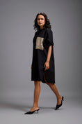 Load image into Gallery viewer, Oversized Shirt Dress with Ruched Sleeves & Embellished Pocket
