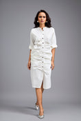 Load image into Gallery viewer, White Ruched Button-down Shirt Dress
