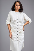 Load image into Gallery viewer, White Ruched Button-down Shirt Dress