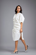 Load image into Gallery viewer, White Ruched Button-down Shirt Dress