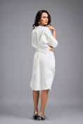 Load image into Gallery viewer, White Ruched Button-down Shirt Dress
