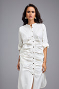 Load image into Gallery viewer, White Ruched Button-down Shirt Dress