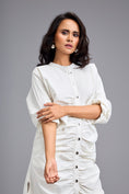 Load image into Gallery viewer, White Ruched Button-down Shirt Dress