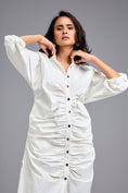 Load image into Gallery viewer, White Ruched Button-down Shirt Dress