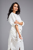 Load image into Gallery viewer, White Ruched Button-down Shirt Dress