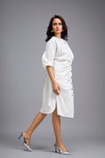 Load image into Gallery viewer, White Ruched Button-down Shirt Dress