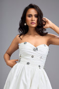 Load image into Gallery viewer, White Strapless Embellished Midi Dress