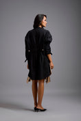 Load image into Gallery viewer, Black Mini Dress with Gold Ruffles