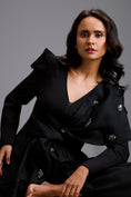 Load image into Gallery viewer, Structured Wide-Leg Jumpsuit with Crystal Bow Detail