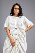 Load image into Gallery viewer, White Draped Kaftan Sleeve Dress With Gold Buttons