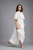 Load image into Gallery viewer, White Draped Kaftan Sleeve Dress With Gold Buttons