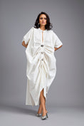 Load image into Gallery viewer, White Draped Kaftan Sleeve Dress With Gold Buttons