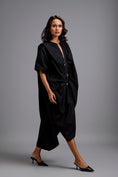 Load image into Gallery viewer, Draped Kaftan Dress with Golden Button Embellishments