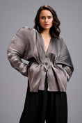 Load image into Gallery viewer, Gunmetal V-Neck Peplum Top