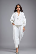 Load image into Gallery viewer, White Cropped Embellished Blazer With Drop Pants