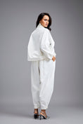 Load image into Gallery viewer, White Cropped Embellished Blazer With Drop Pants